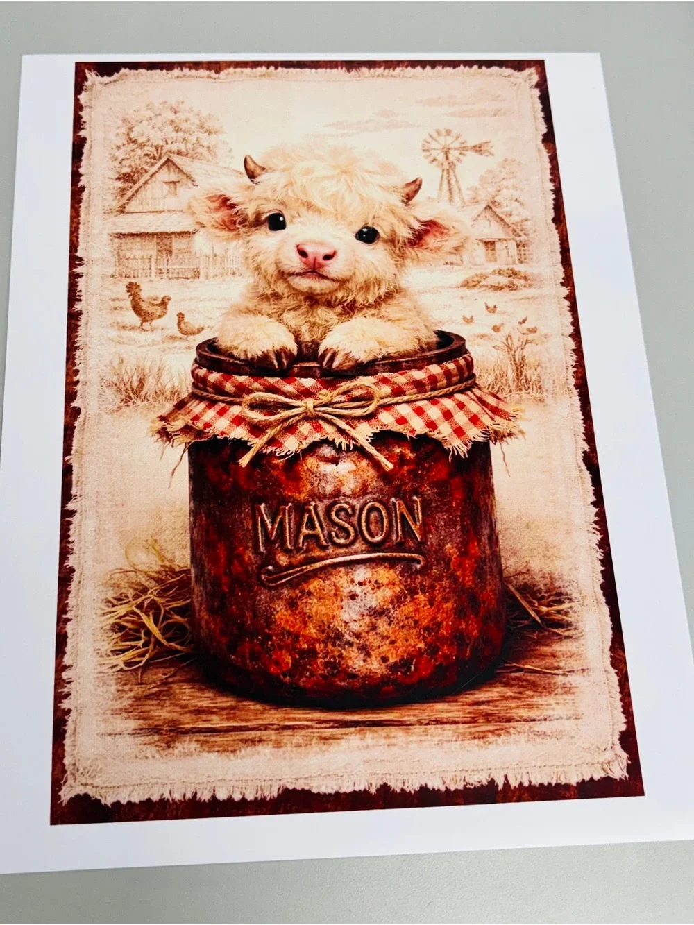 Cute Farm Animal Art Print - Mason Jar Calf